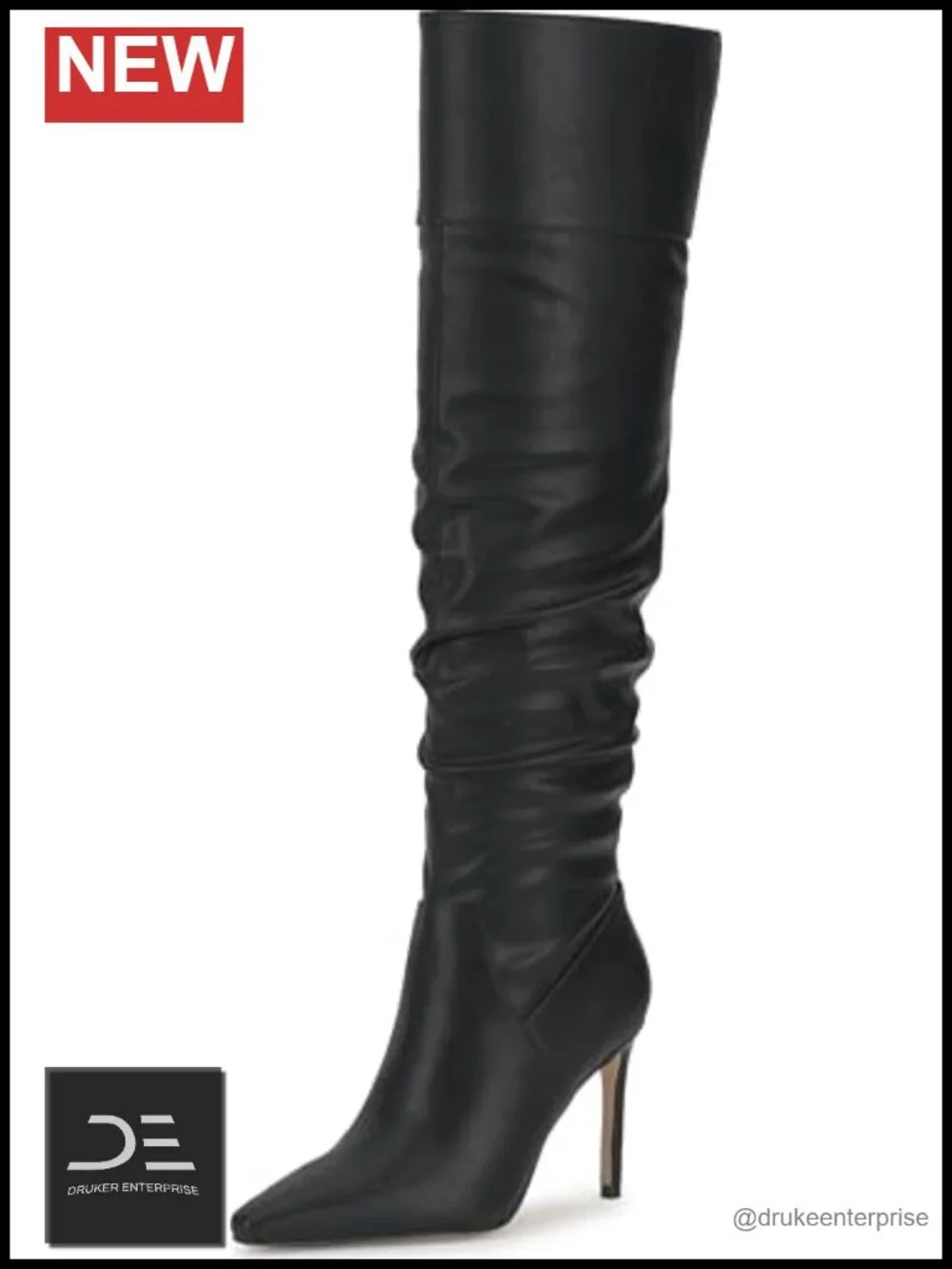 Over the Knee Slouch Boot Faux Leather Stiletto Heel Pointed Toe